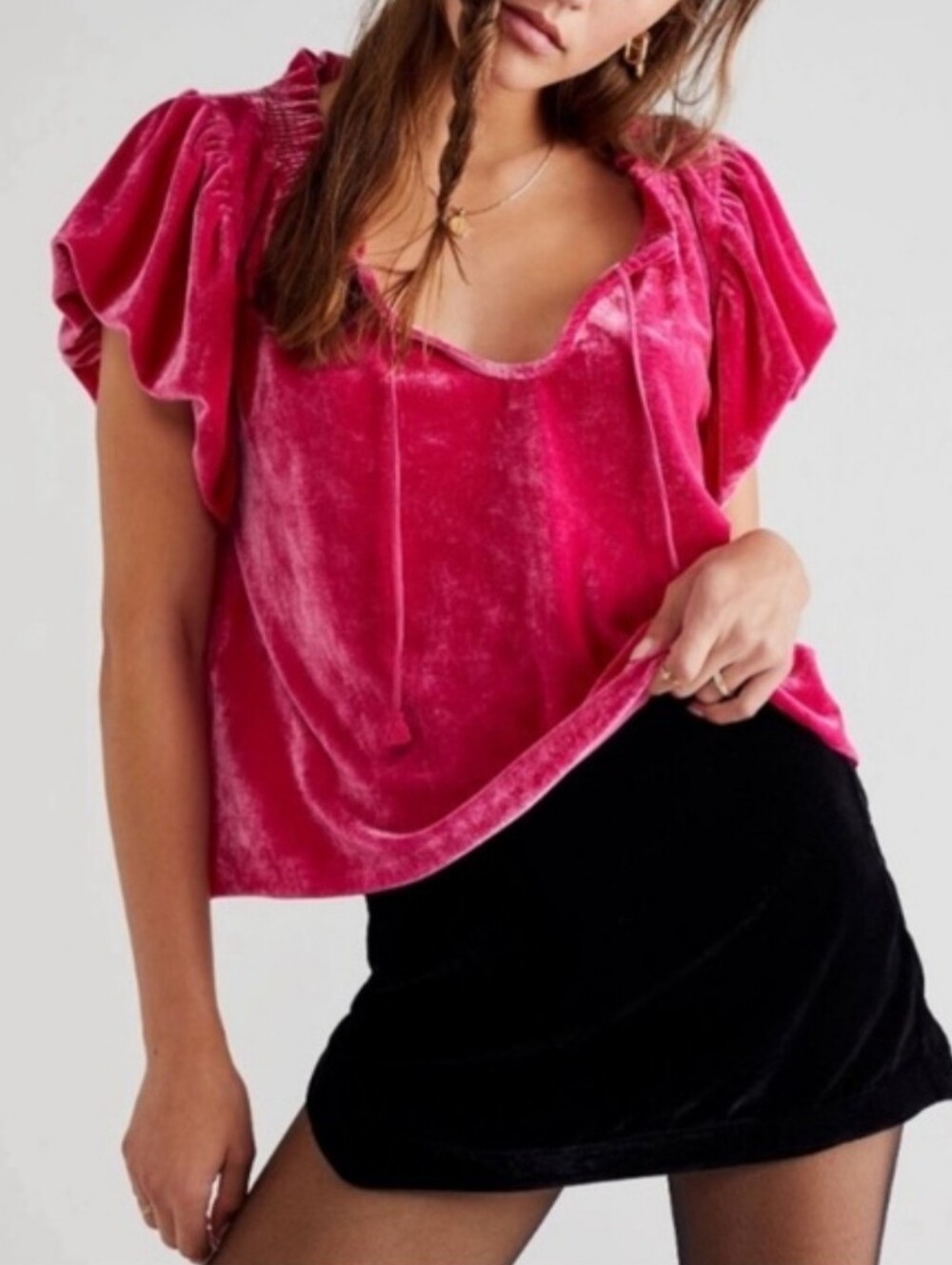 Free People Terese Velvet Top Pink Women's Medium Festival